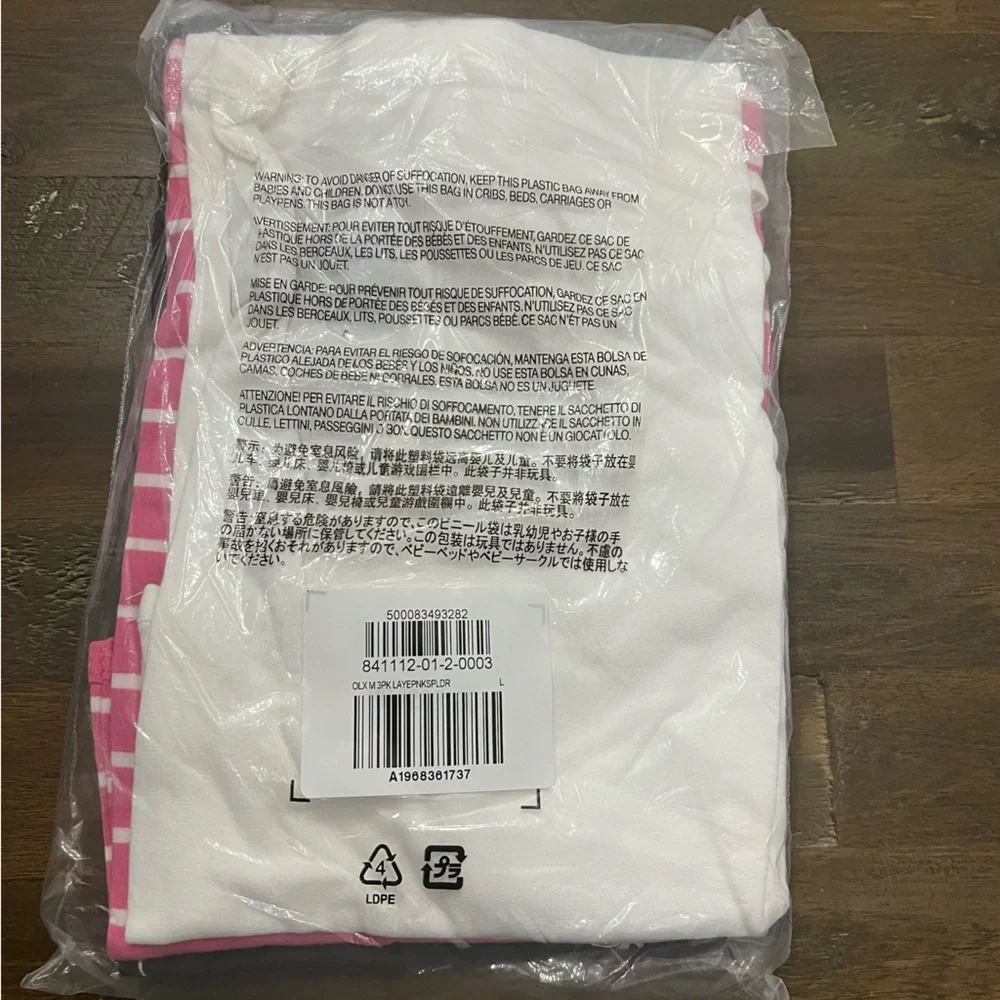 Old Navy 3 pack fitted strappy tank tops for girls. Pink, black and white